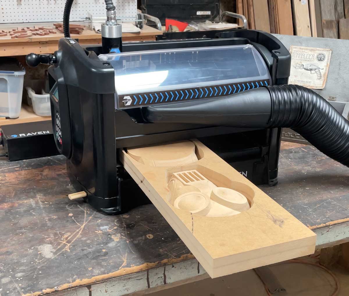 Mask project carved on RAVEN CNC.