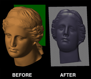 Sculptor before and after 3D Venus statue
