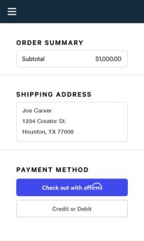Select Affirm Payment Method