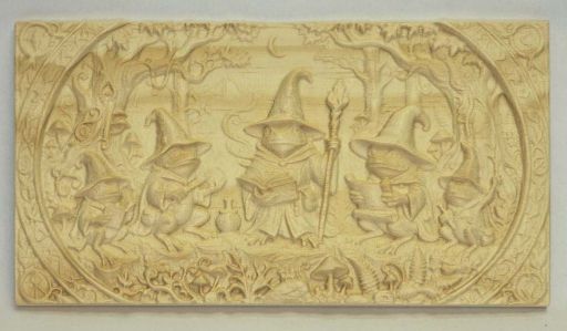 Wizard frogs carved