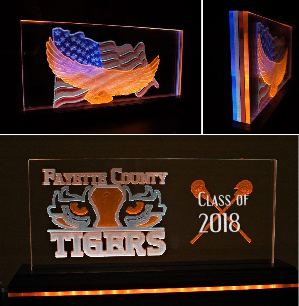 carved side lit acrylic signs with colored layers