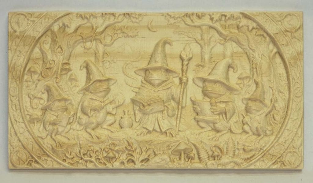 Wizard frogs carved
