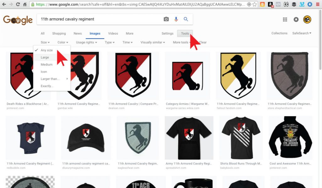 google image search size